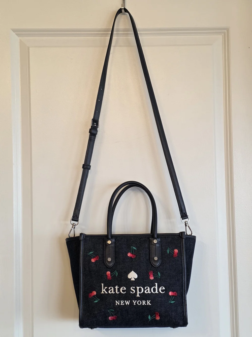 Kate Spade Ella Cherry Embroidered Small Denim Tote